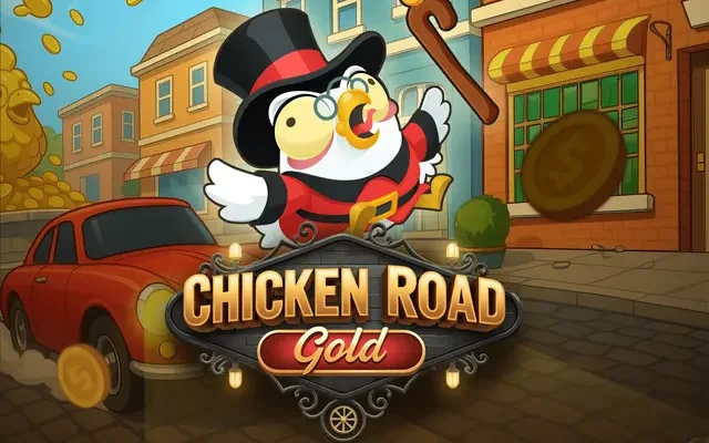 Écran du jeu Chicken Road Gold avec la poule en haut-de-forme